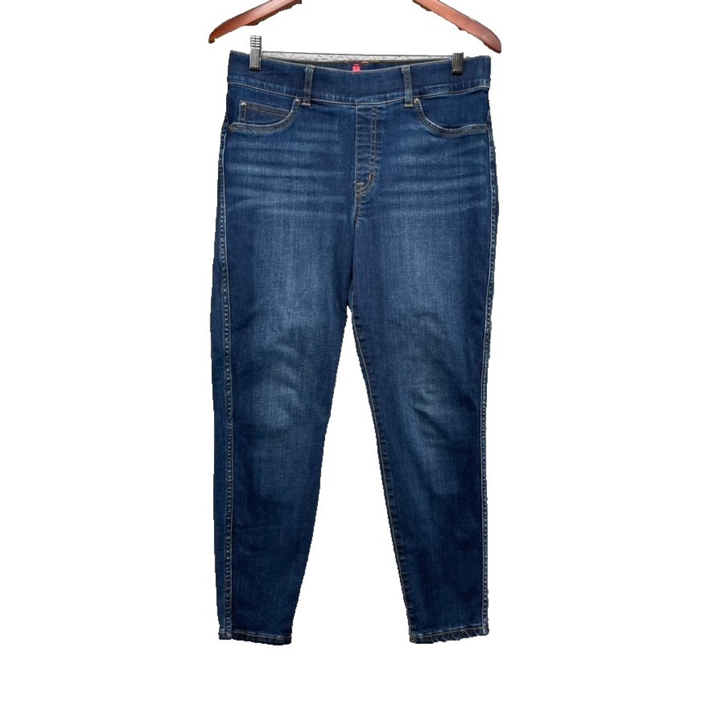 Spanx Skinny Ankle Pull On Jeans Womens Large Blue‎ Denim Stretch Classic